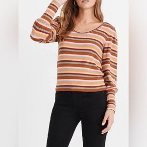 Madewell Striped Puff-Sleeve Scoopneck Top